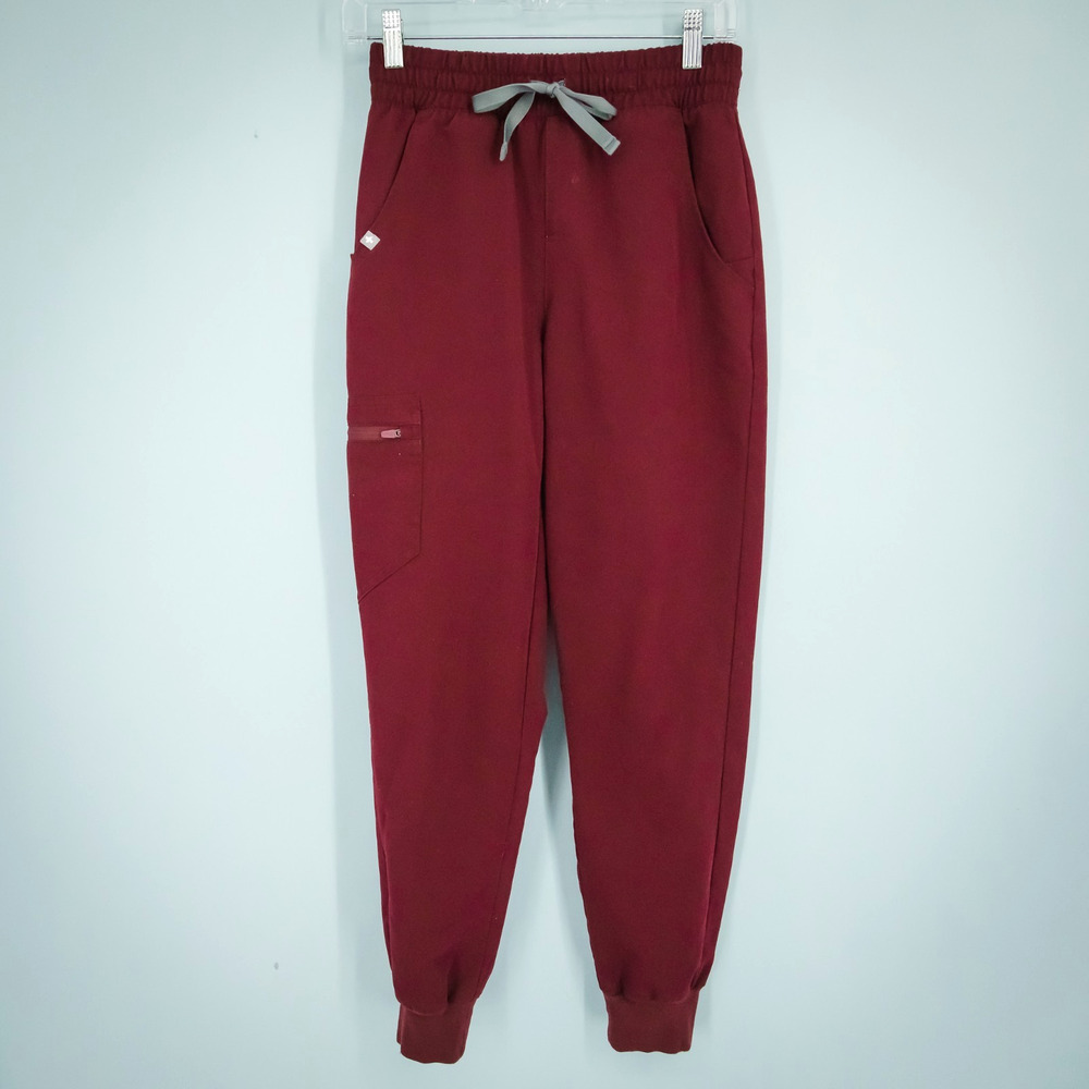 Figs Size XS Petite Burgundy Zamora Jogger Ankle Pull On Drawstring Scrub Pants